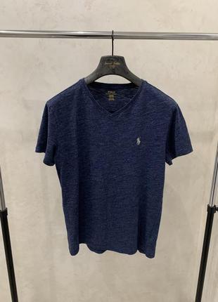 Футболка polo ralph lauren синяя майка v вырез