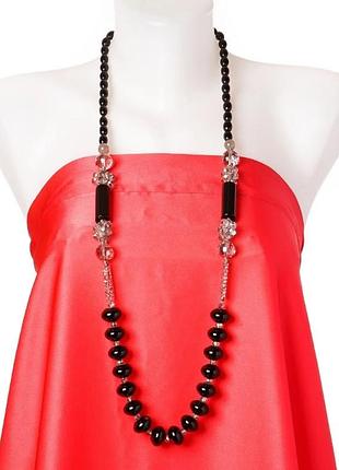 Довгі намиста, сірий "чеський кришталь", чорний агат