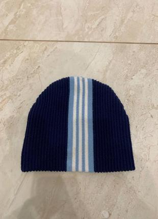 Винтажная шапка adidas синяя с белой полоской3 фото