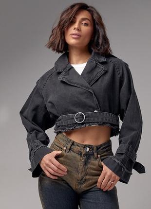 Короткая женская джинсовка в стиле grunge - черный цвет, xs (есть размеры)