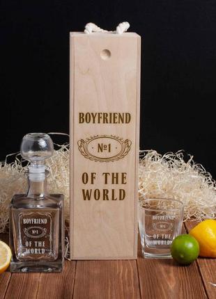 Набор для виски "boyfriend №1 of the world" 2 предмета в подарочной коробке "kg"