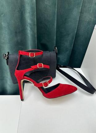 Трендовые красные туфли на шпильке айора натуральная замша6 фото