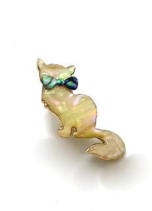 🐈✨ брошка-кулон "кішечка з бантиком" з перламутру і халіотіса кіт брошка значок