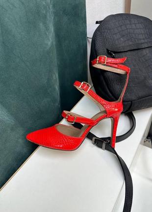 Красные женские туфли из натуральной кожи питон айдора 35-414 фото