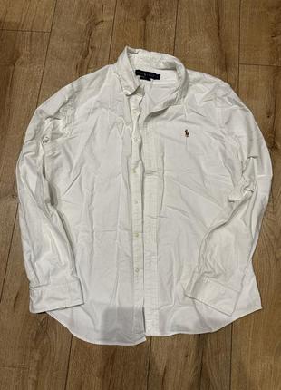 Рубашка сорочка науральна оригінал ralph lauren біла базова  slim fit2 фото