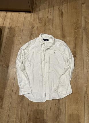 Рубашка сорочка науральна оригінал ralph lauren біла базова  slim fit1 фото