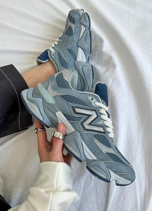Шикарнезні жіночі та чоловічі кросівки new balance 9060 moon daze сіро-блакитні