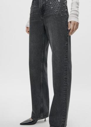 Нові сірі прямі джинси зара зі стразами5 фото