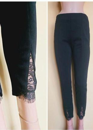 Новые черные леггинсы,брюки, кружево1 фото