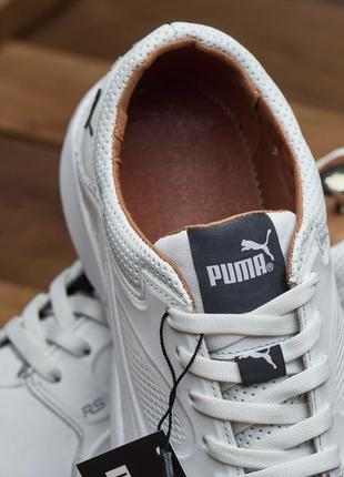 Кожаные мужские кроссовки с логотипом puma в белом цвете7 фото