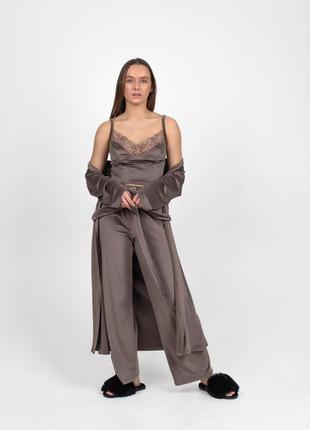 👑vip👑 домашній комплект велюровий комплект піжама і халат вишуканий комплект велюр з мереживом