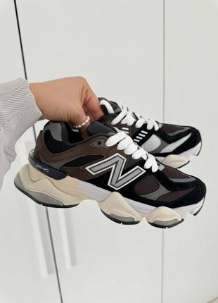 Жіночі кросівки new balance 9060 black brown grey нью беланс чорного з коричневим та сірим кольорів