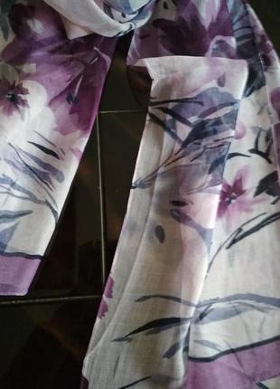 Красивый шарф, весенне-осенний, легкий, лен, 150х50 см, хорошее качество, фиолетовый3 фото