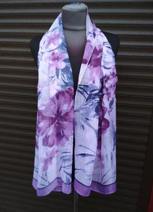 Красивый шарф, весенне-осенний, легкий, лен, 150х50 см, хорошее качество, фиолетовый2 фото