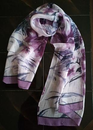 Красивый шарф, весенне-осенний, легкий, лен, 150х50 см, хорошее качество, фиолетовый4 фото