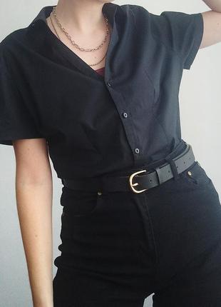 Легкая черная рубашка с короткими рукавами от george
