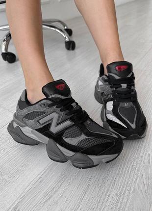 Стильні жіночі та чоловічі кросівки new balance 9060 black grey чорні