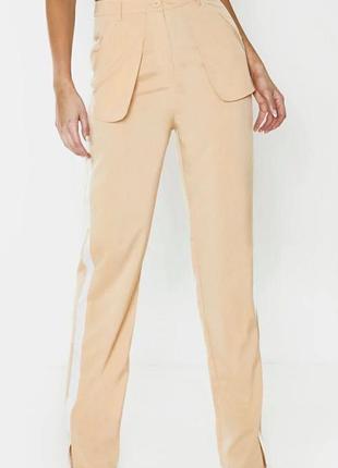Бежеві прямі штани з лампасами. широкі брюки3 фото