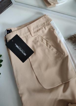 Бежевые прямые брюки с лампасами. широкие брюки7 фото