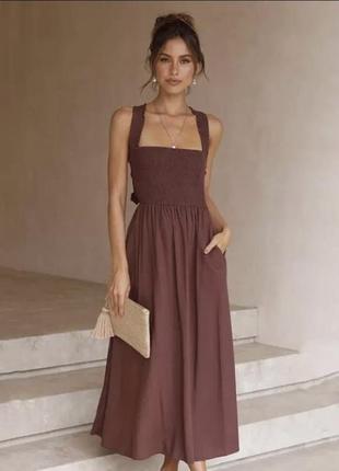 Жіноча легка сукня в коричневому кольорі1 фото