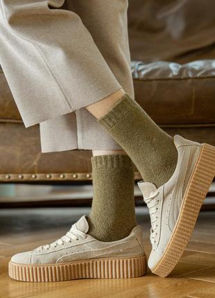 Болотные носки шерстяные утепленные 3609 из шерсти хаки махровые зимние очень теплые носки умбра4 фото