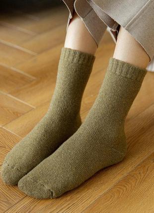 Болотні шкарпетки шерстяні утеплені 3609 з вовни хакі махрові зимові дуже теплі носки умбра5 фото