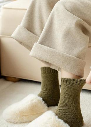 Болотні шкарпетки шерстяні утеплені 3609 з вовни хакі махрові зимові дуже теплі носки умбра3 фото