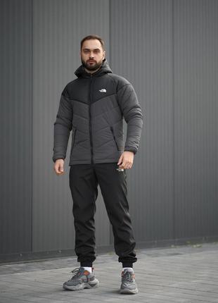 Комплект чоловічий в стилі tnf: куртка tnf чорно-сіра + штани tnf чорні. барсетка tnf у подарунок!3 фото