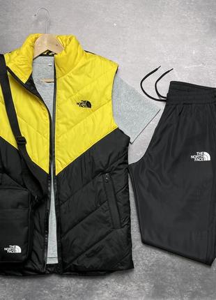 Комплект чоловічий в стилі tnf: жилетка жовто-чорна+футболка сіра+штани чорні. барсетка у подарунок2 фото