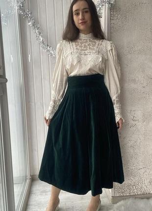 Потрясающая юбка из нежного бархата в глубоком изумрудном цвете от marion donaldson редкий и дорогой винтаж1 фото