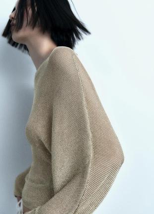 Zara новая кофта блузка металлик металлическая люрекс золотая сетка3 фото