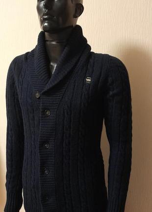 Шерстяной свитер / кофта тёмно - синего цвета g - star raw shawl cardigan, оригинал6 фото