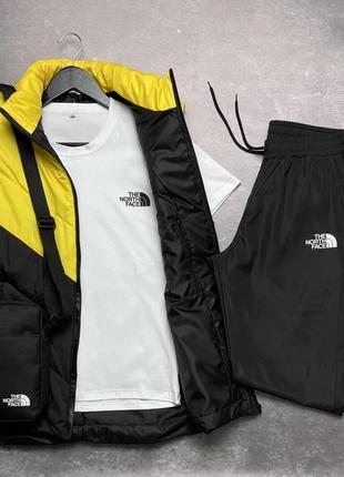 Комплект чоловічий в стилі tnf: жилетка жовто-чорна+футболка біла +штани чорні. барсетка у подарунок3 фото