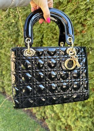 Лакова сумка в стилі леді діор,чорна лакова сумка в стилі lady dior, лакова сумка в стиле леди диор