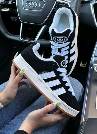 ❄️жіночі кросівки adidas campus black white gum fur ❄️