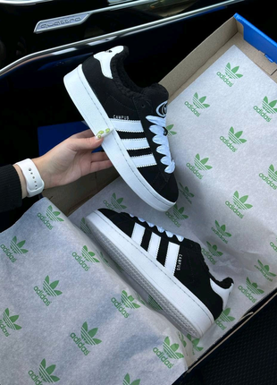 ❄️жіночі кросівки adidas campus black white fur ❄️2 фото