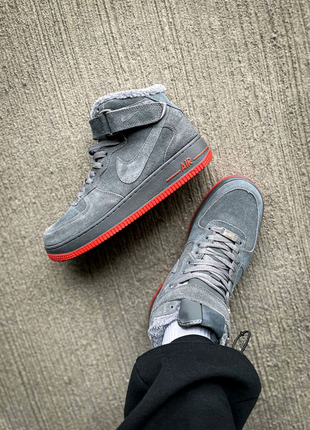 Чоловічі кросівки 
nike air force 1 high fur "grey/red"