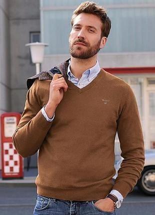 Классический хлопковый пуловер бренда премиум класса из швеции gant