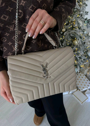 Жіноча сумка yves saint laurent 30 silver beige4 фото