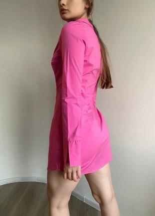 Платье рубашка розовое мини5 фото