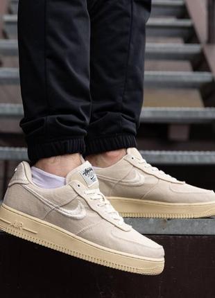 Кроссовки stussy x nike air force 1 low fossil