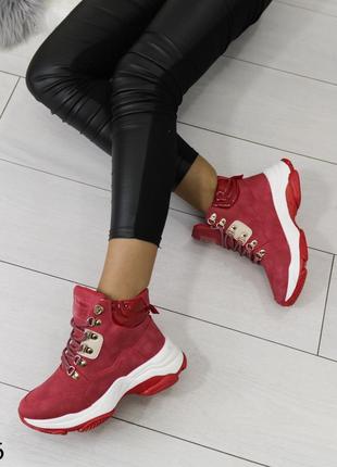 Ботинки женские красные4 фото