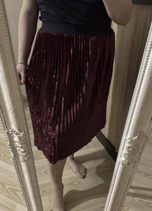 Классная стильная бархатная юбка плиссе на резинке 50-56 р zara