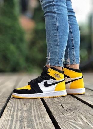 Кроссовки nike air jordan 1 retro white/black/yellow код 31253 фото