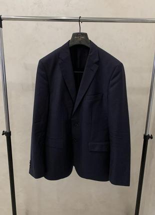 Классический шерстяной мужской пиджак hugo boss жакет блейзер синий