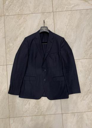 Классический шерстяной мужской пиджак hugo boss жакет блейзер синий3 фото