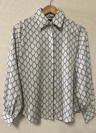 Костюм zara geometric print, белый/черный (рубашка, юбка, пояс) 2599/722 2592/737