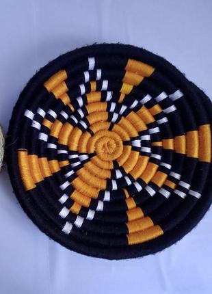 Плетена тарілка чорно-оранжева африканський стиль сафарі2 фото