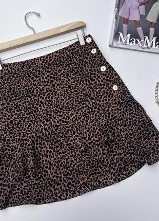 Шифоновая мини юбка в леопардовый принт. юбка с рюшами