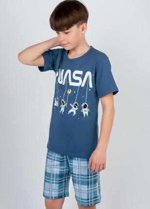 Легкая летняя подростковая пижама хлопковая для мальчиков космос, комплект домашний футболка и шорты для сна nasa4 фото